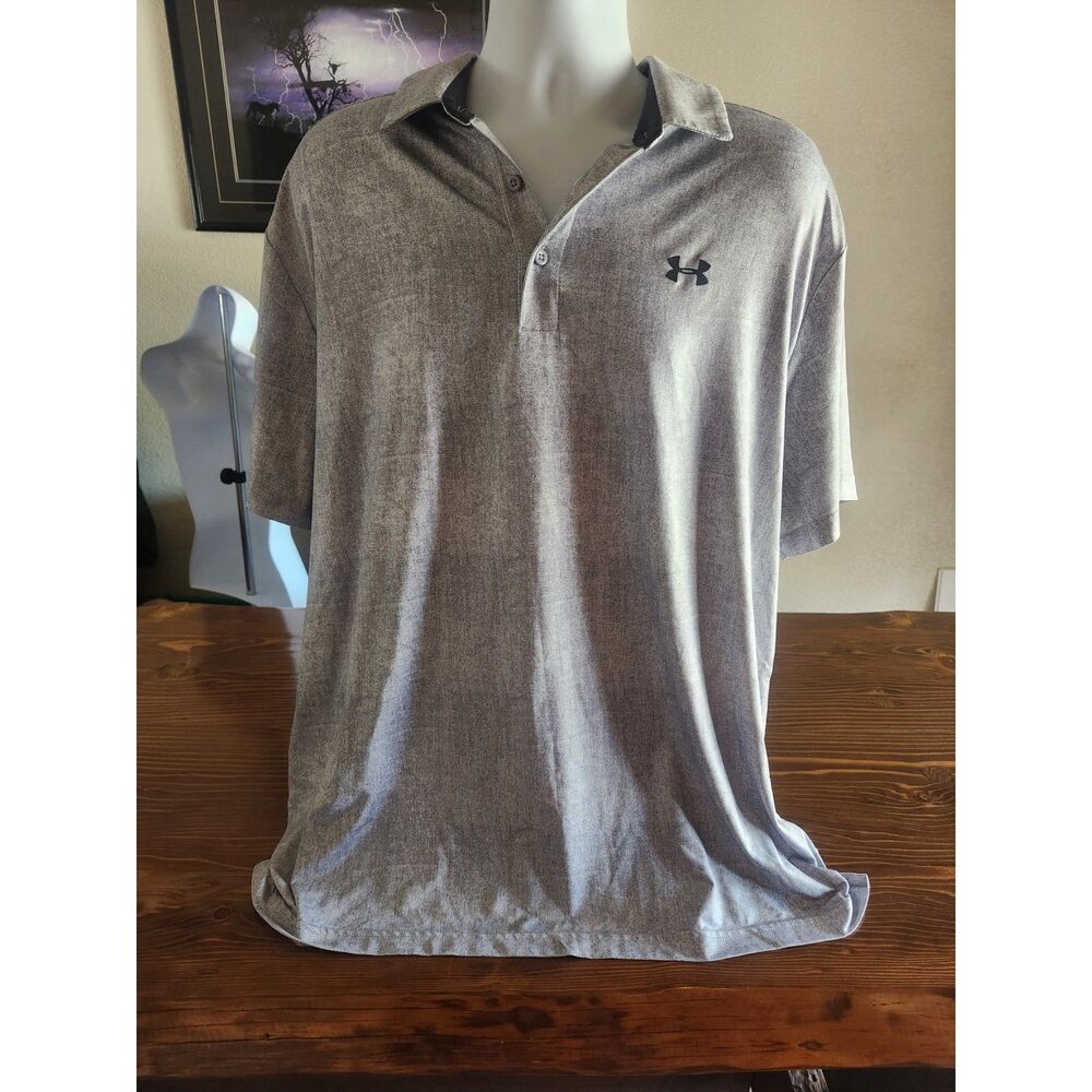 Under Armour HeatGear Mens 2XL Gray Polo Shirt Golf Training Short Sleeve